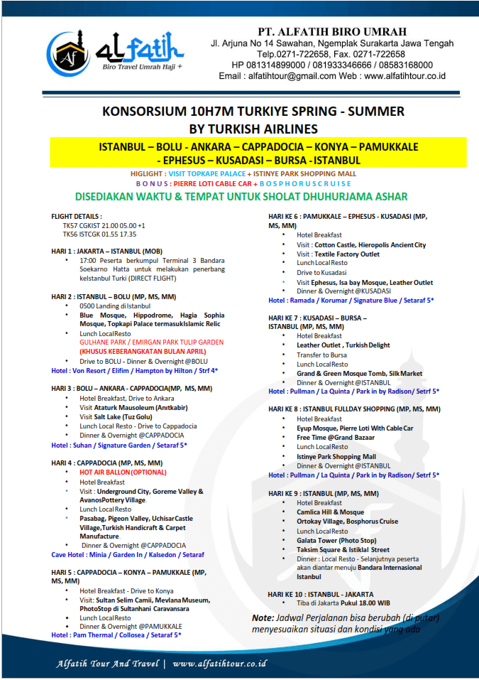 itinerary tour turki 2023 spring to summer