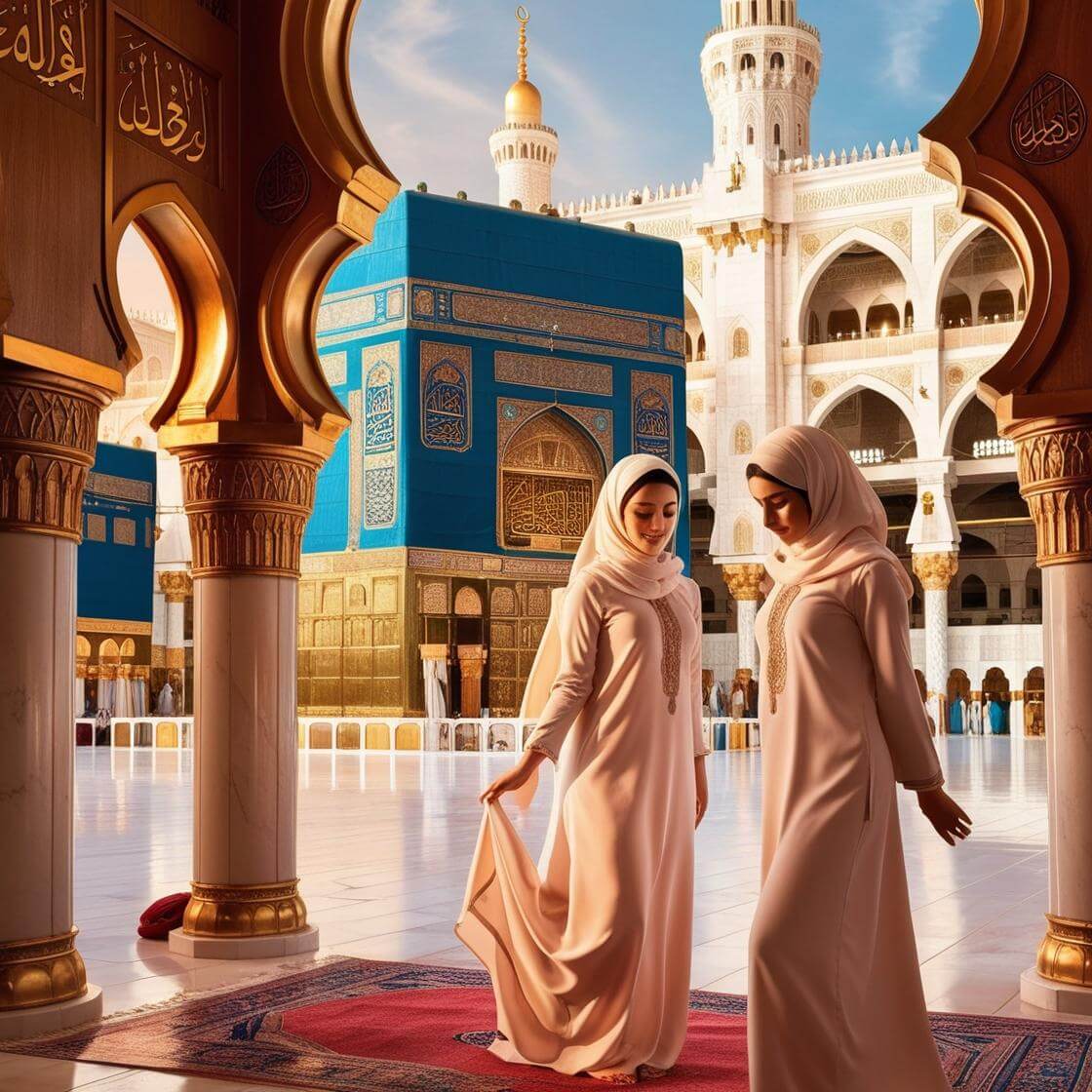 Bantu buatkan gambar perempuan cantik menarik sedang berdoa yang sedang berumrah di depan kabah masjidil haram makkah wahid raja wisata.jpg